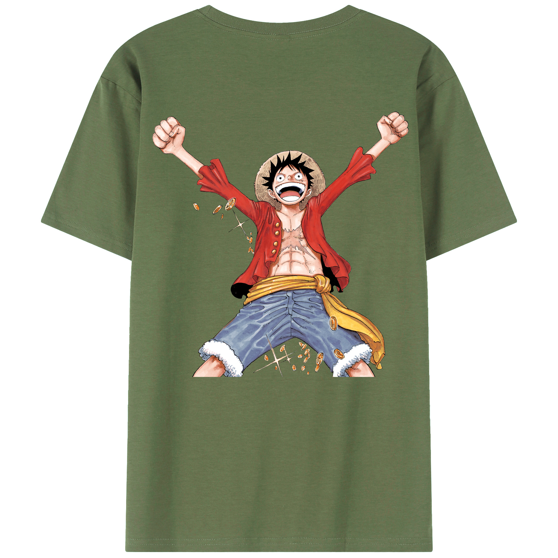 ワンピース モンキー・D・ルフィ ONE PIECE Monkey D. Luffy 綿100％ メンズ半袖Tシャツ（バックプリント） 通気性